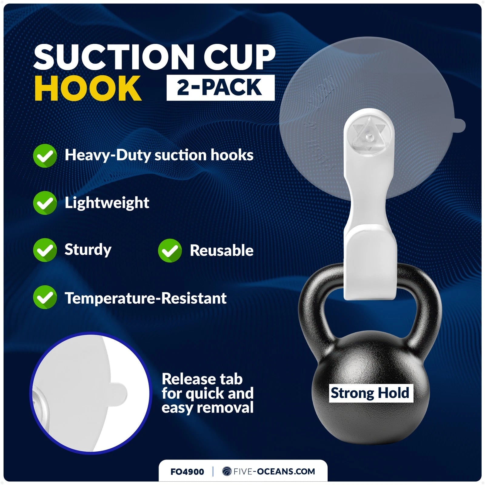 Suction Cup Hooks for Tile, Glass, Window, Door (2-Pack) - FO4900