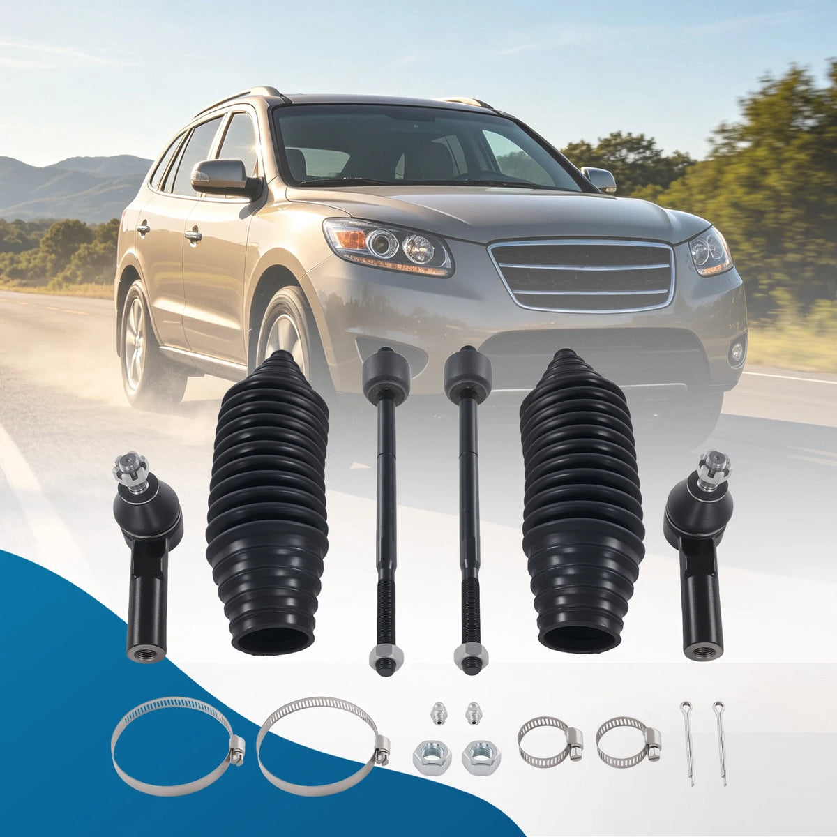 Set of 6 Inner & Outer Tie Rods + Boots for Nissan Sentra 200SX (1995–2006)