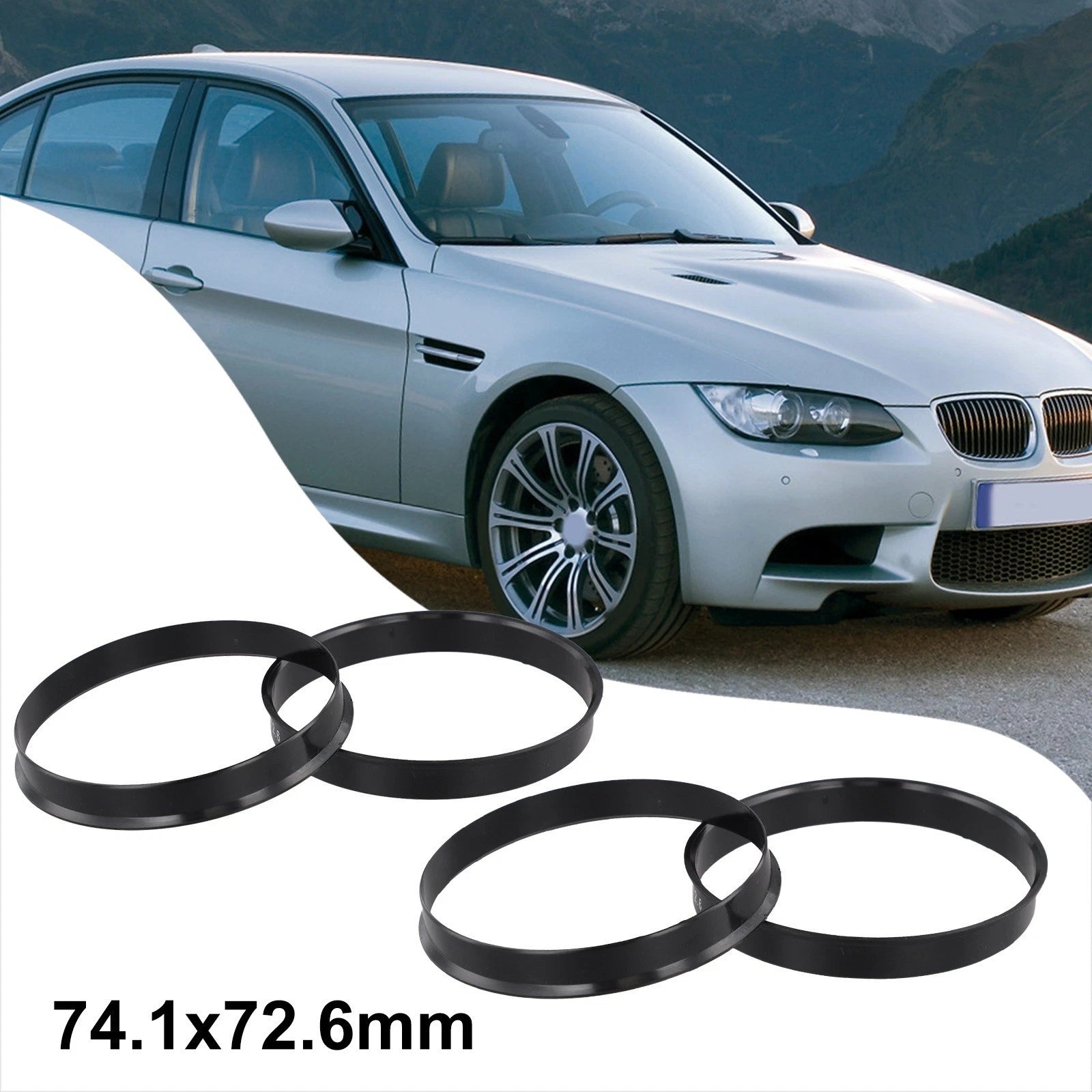 Set of 4 Hub Centering Rings 74.1 x 72.6 mm for Secure Setup