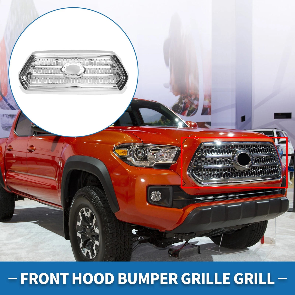 Front Hood Bumper Grille Grill for Toyota Tacoma (2016–2020) Chrome Silver Tone