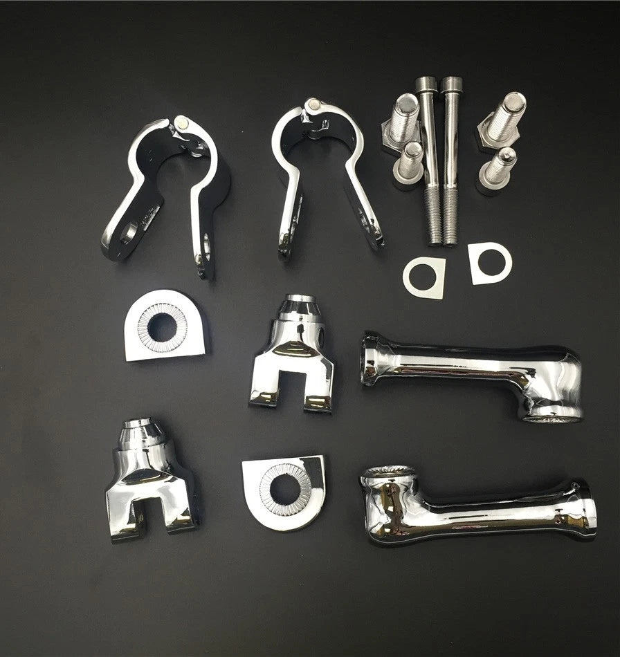 Chrome 1.5" Long Angle Adjustable Footpeg Mounting Kit for Universal Motorcycle