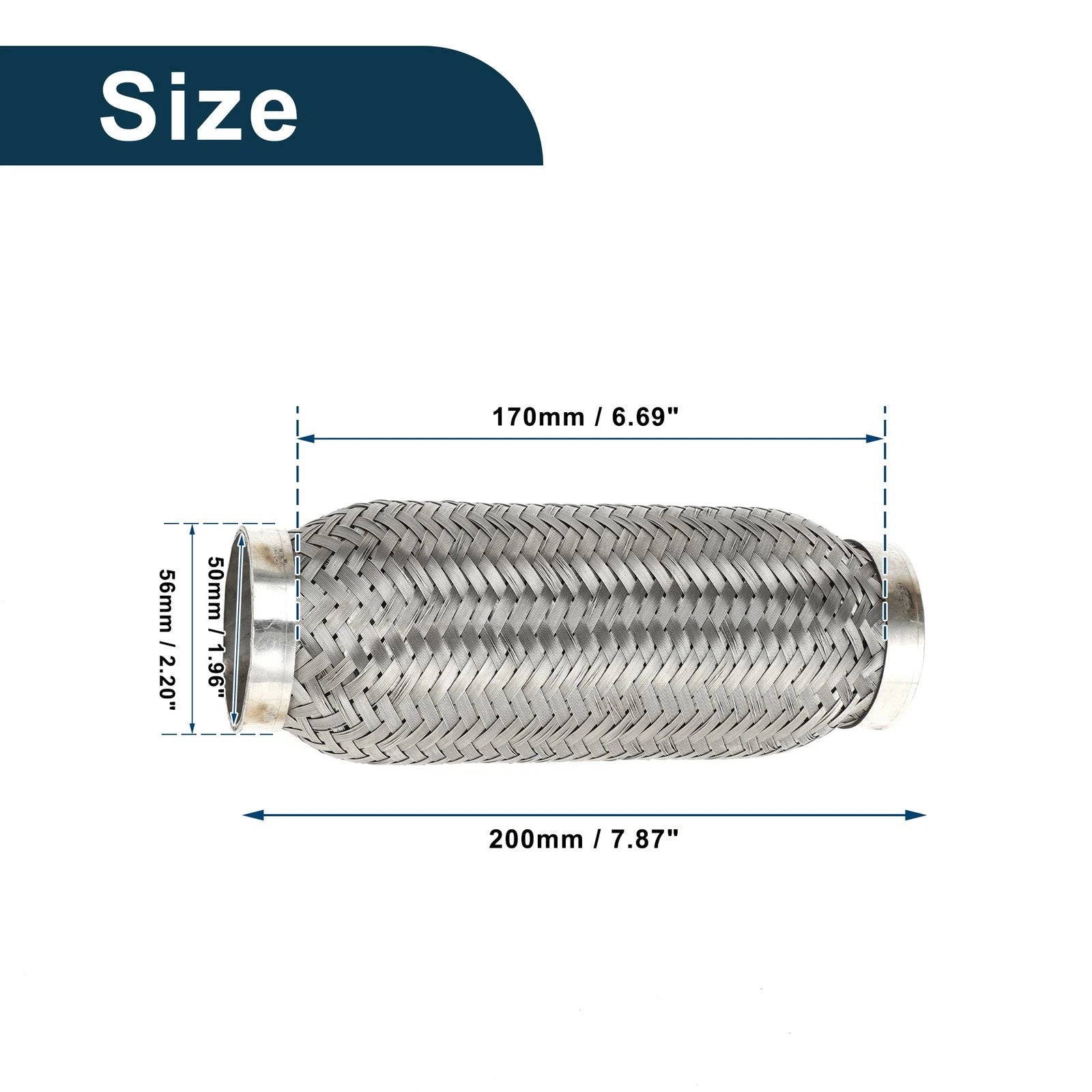 Flex Pipe for - 2.20 Inch OD, Braided, Silver Tone
