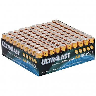 100 Pack Alkaline AA Batteries for Ultralast ULA100AAB