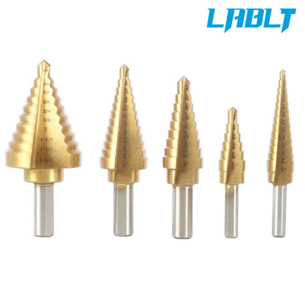 6X Speed Steel Titanium Step Drill Bit Set with Automatic Center Punch