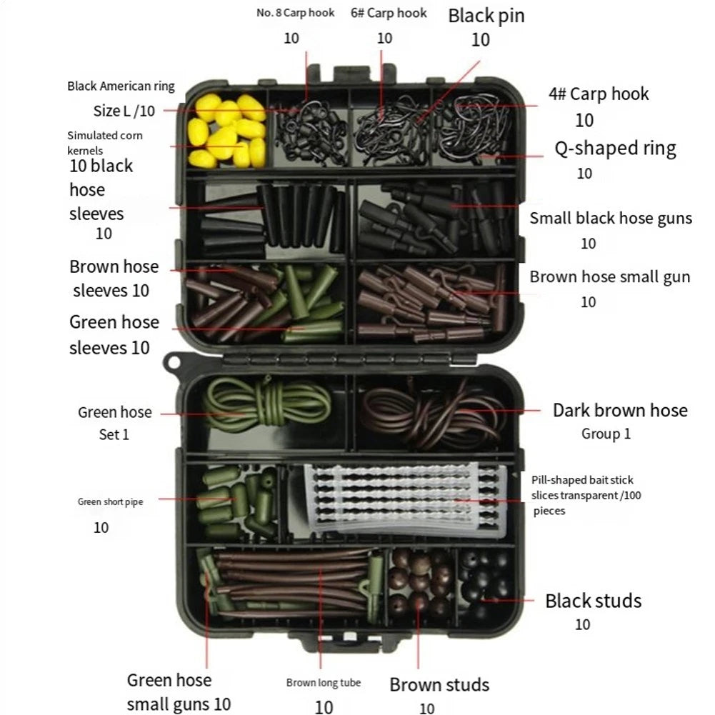272pcs Fishing Accessories Set for Carp Hooks, Beads, Swivels, Connectors