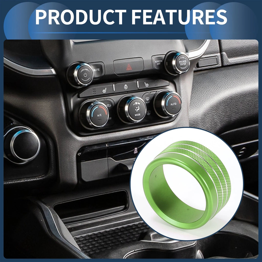 AC Media Volume Switch Knob Cover Ring for Dodge RAM (2018–2022) 5 Pcs Green