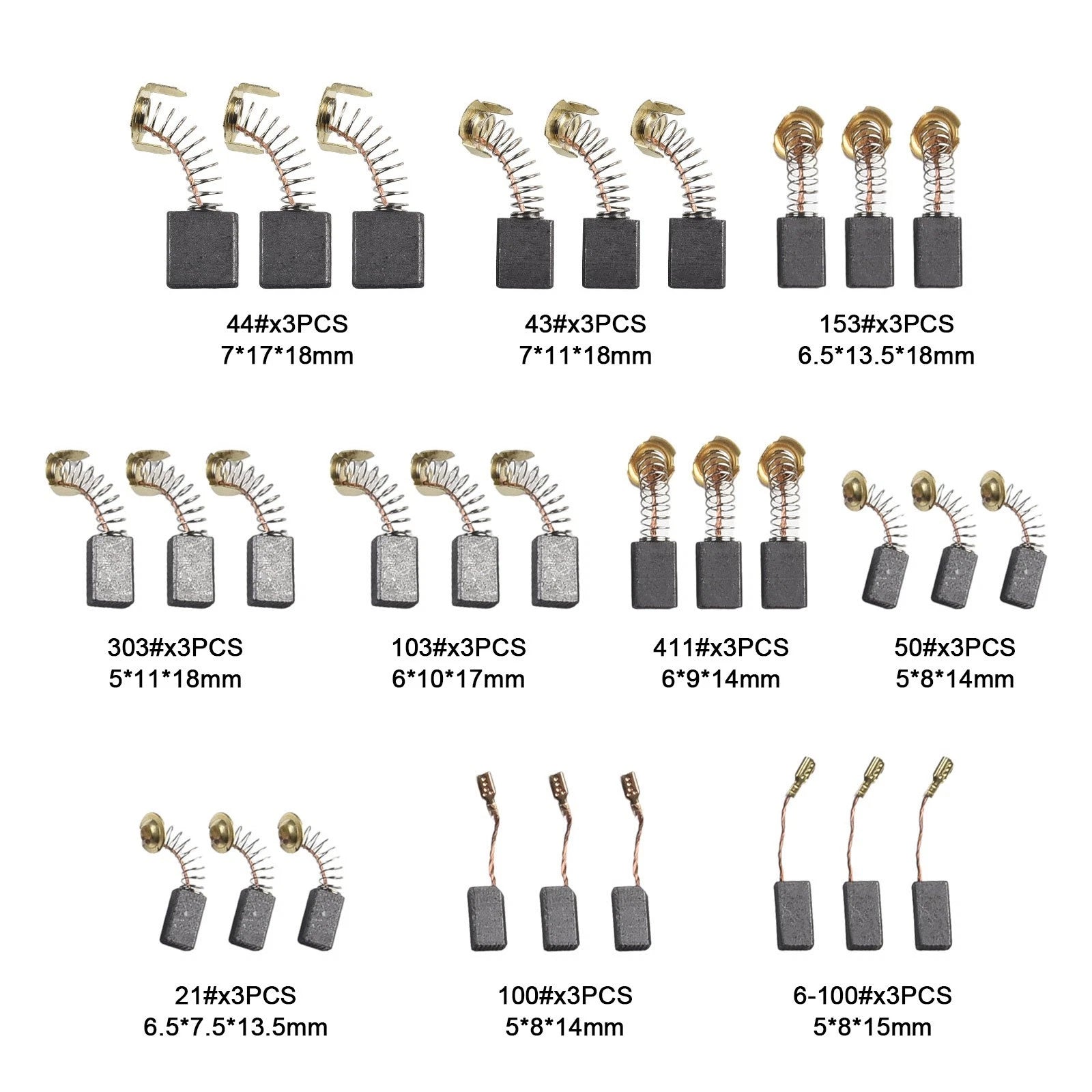 30Pcs Carbon Brushes for Power Tool Motor Replacement (Various Sizes)