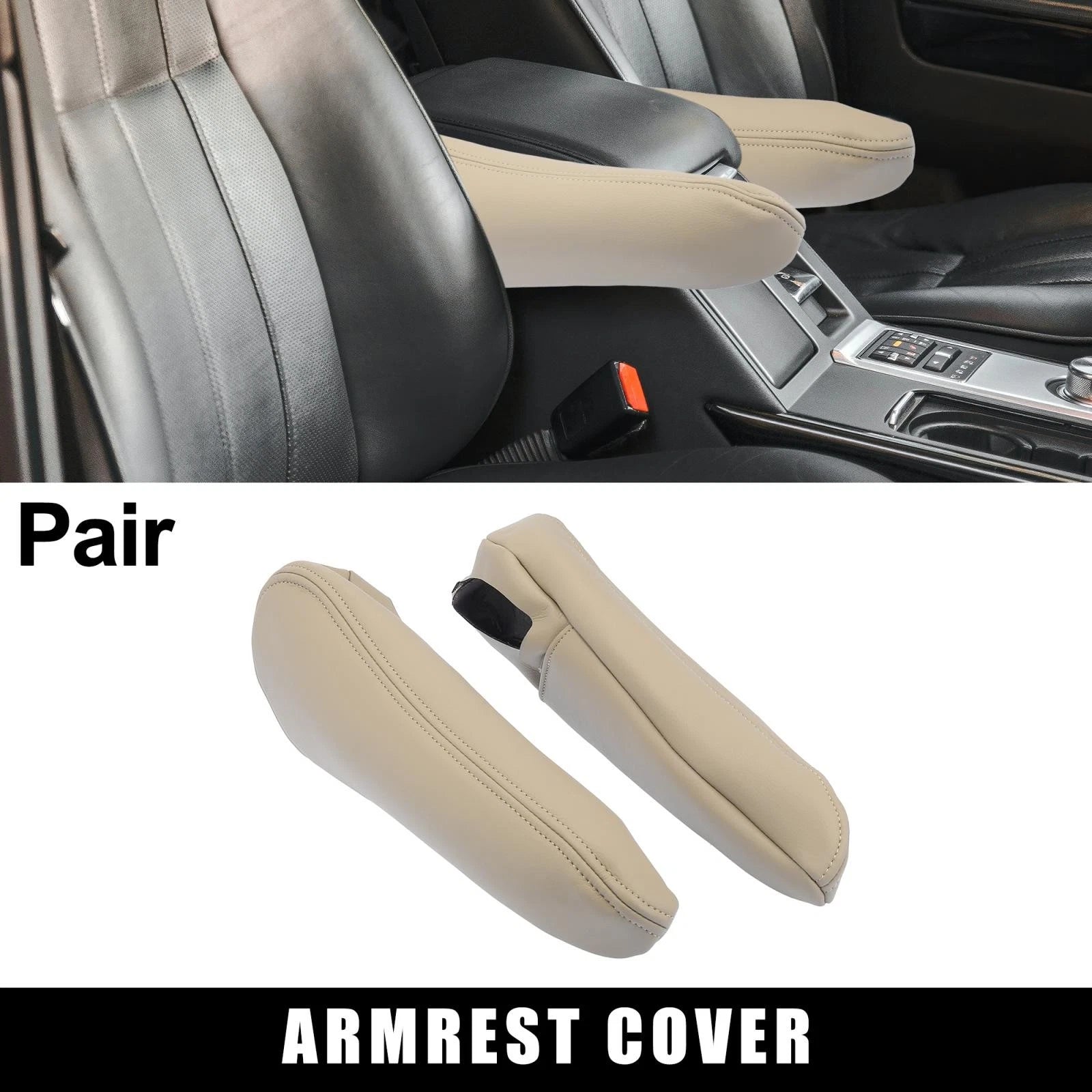 Front Seat Armrest Cover Microfiber Leather Beige for Toyota Sienna (2011–2020)