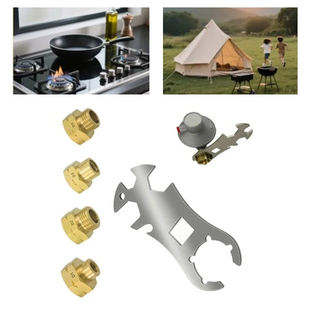 4 Gas Cylinder Adapters and 1 Wrench Gas Key for Caravan and For Camper Use