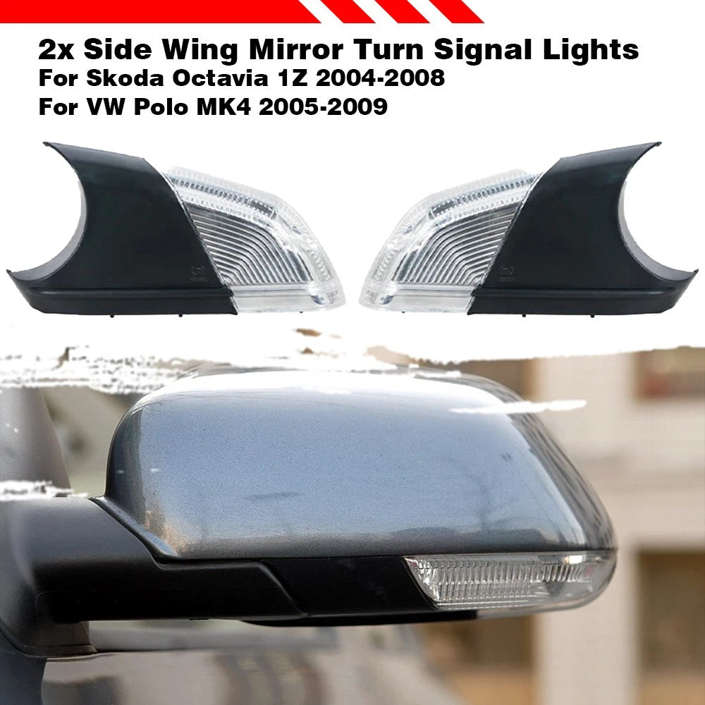 2Pcs Side Mirror Turn Signal Indicator Lights for VW Polo MK4 (2005–2009)