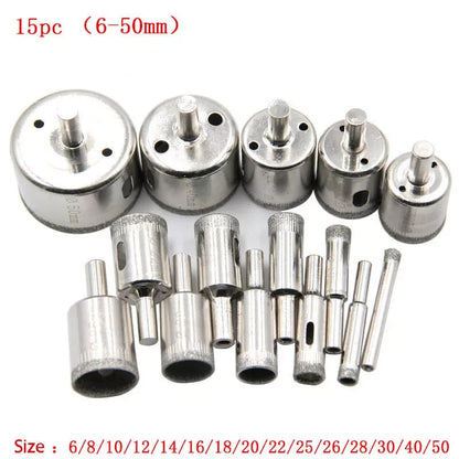 15pcs Diamond Hole Saw Set for Glass Tile Granite Marble Core Drill Bit