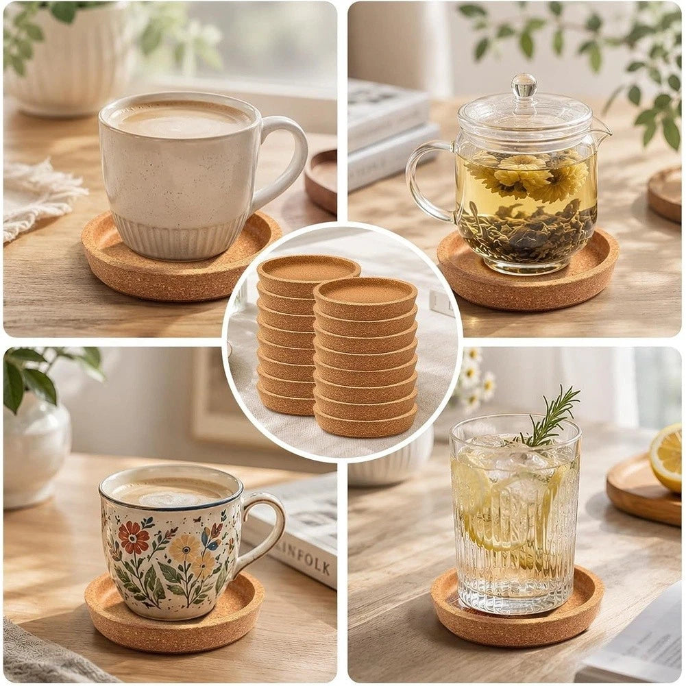 Set of 4 Non-Slip Cork Coasters for Daily Drinking