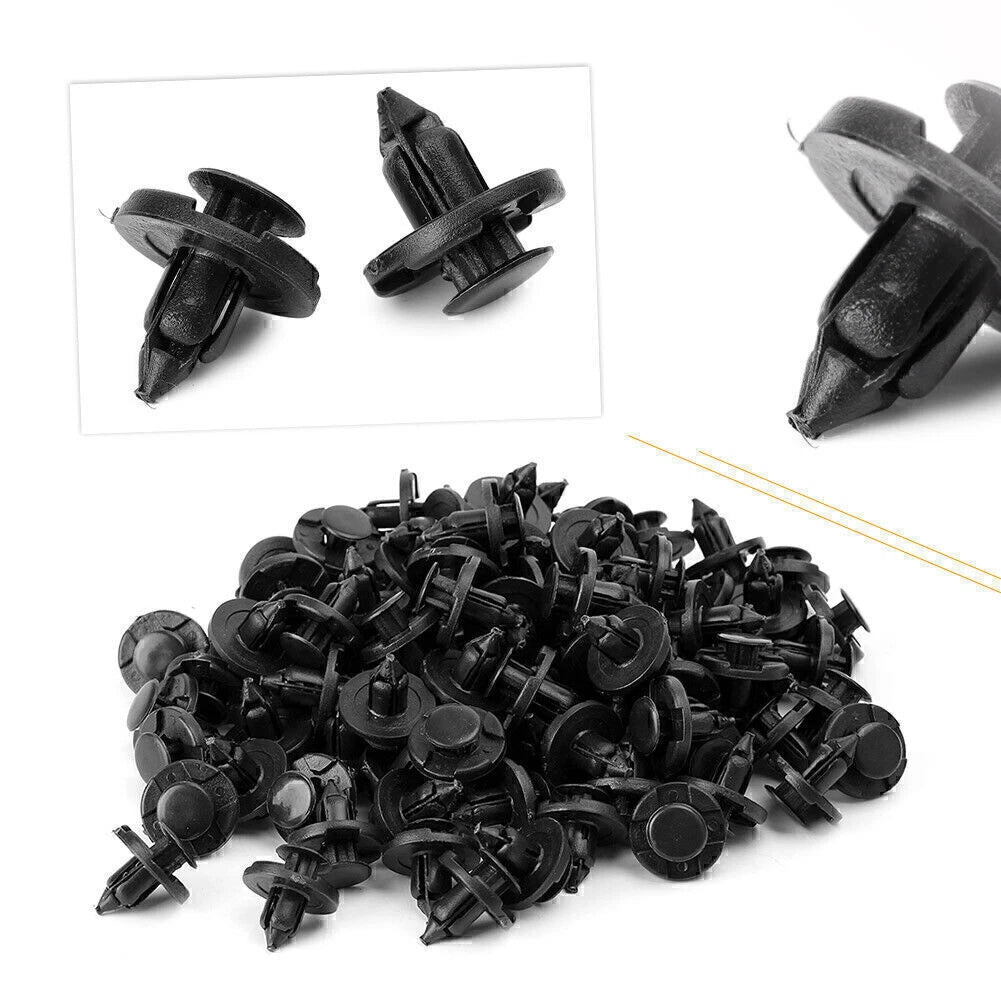 100x 8mm Black Hole Plastic Rivets Fastener Clips for Nissan (All Years)