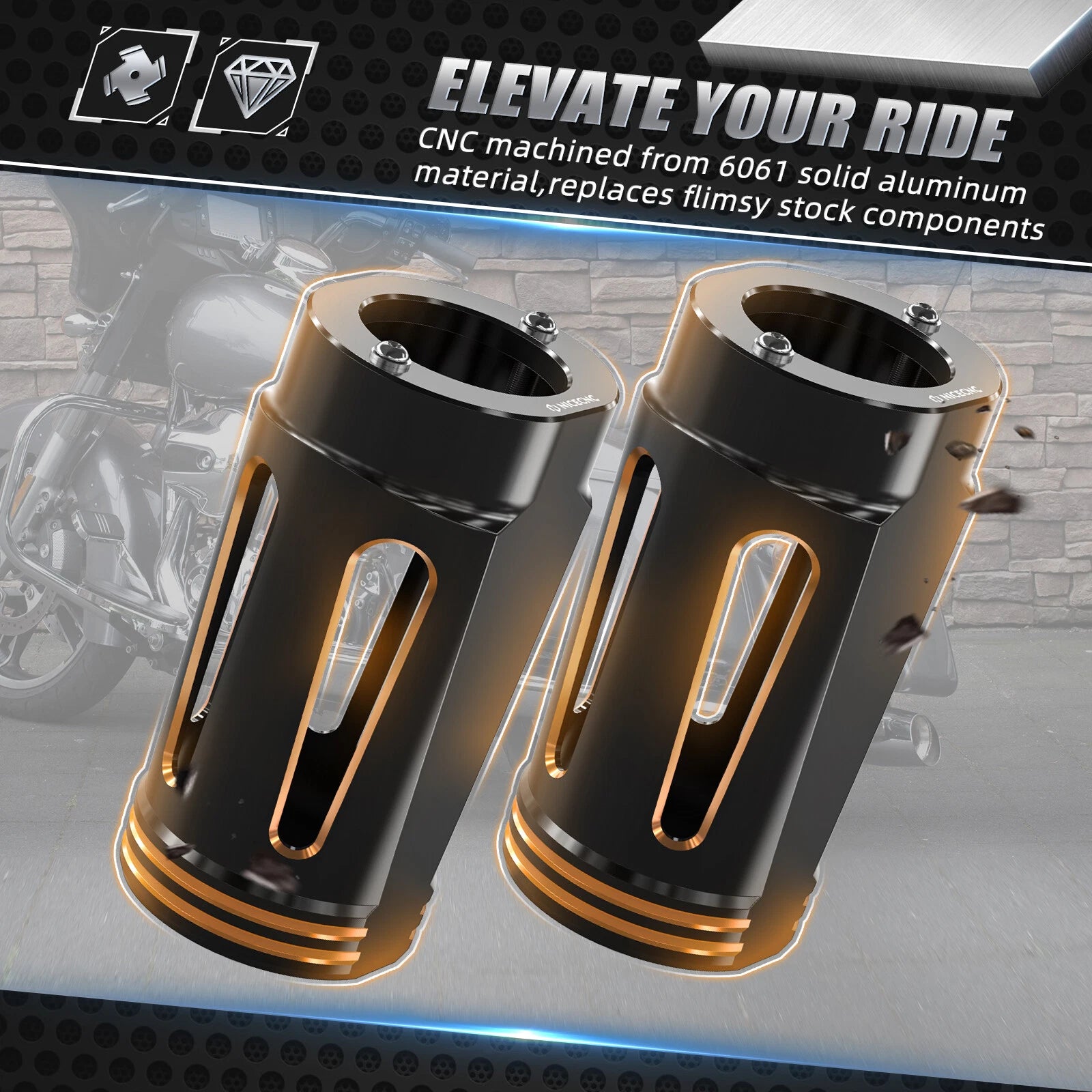 Pair Anodized Fork Boot Slider Covers for Harley Electra Glide (2000–2023)