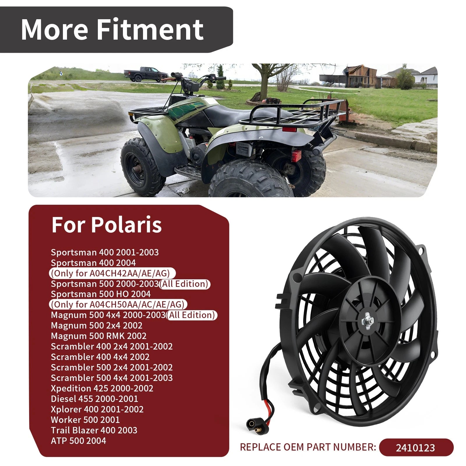 Radiator Cooling Fan #2410123 for Polaris Xpedition 425 4X4 (2000–2002)