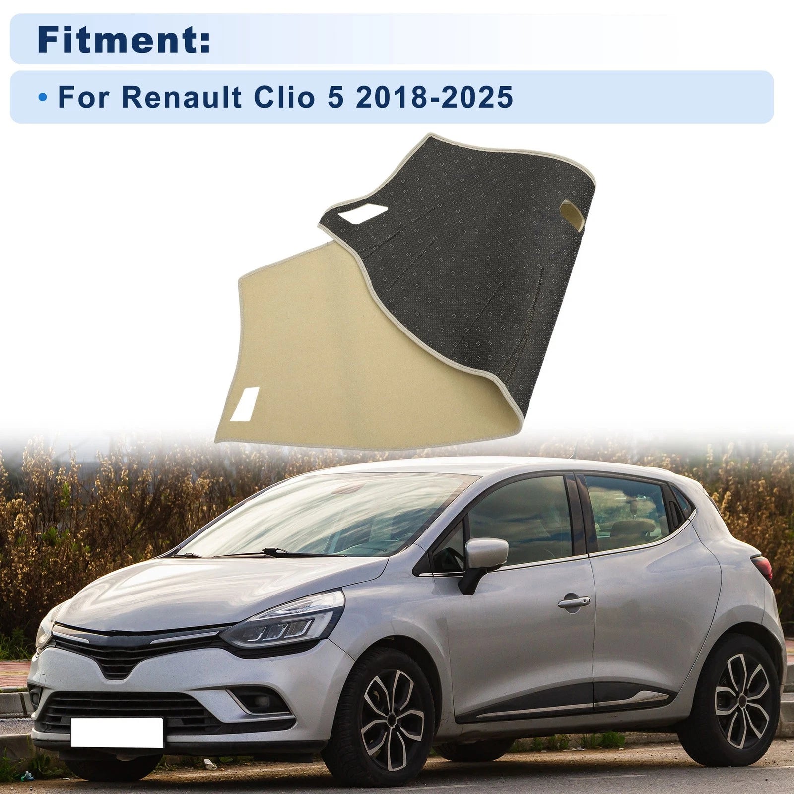 Dash Cover Set for Renault Clio 5 (2018–2025) Without HUD Polyester Beige