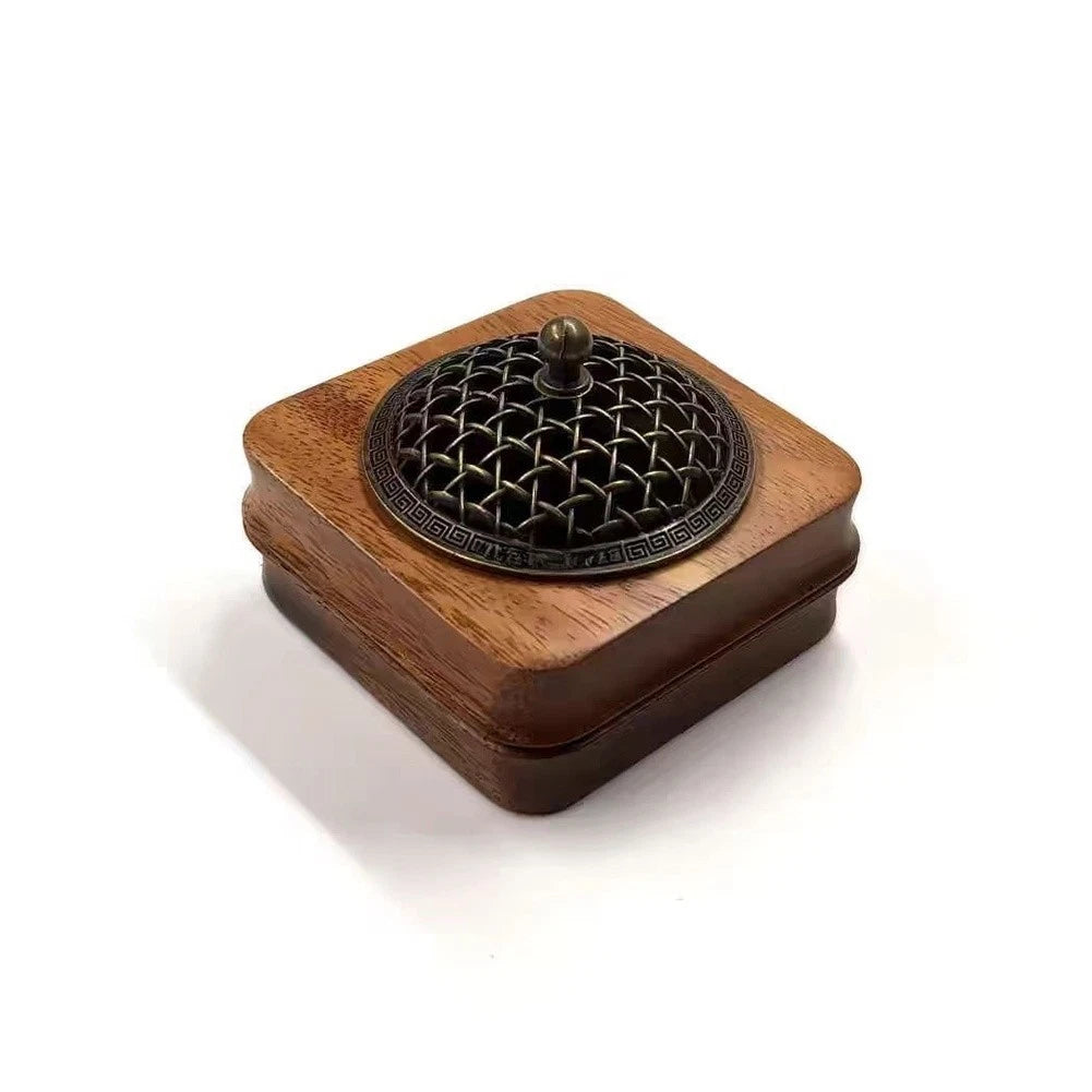 Walnut Wood Incense Burner for Sandalwood Coil (Handmade Cultural Design)