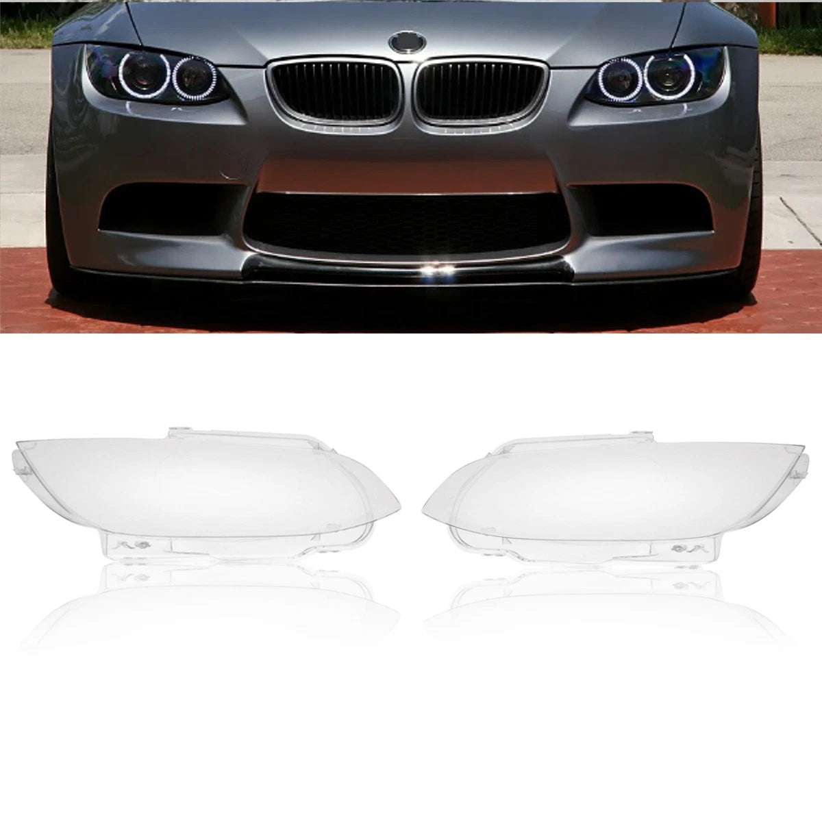 Pair of Headlight Lens Covers for BMW 3 Series E92 E93 M3 (2006–2009)