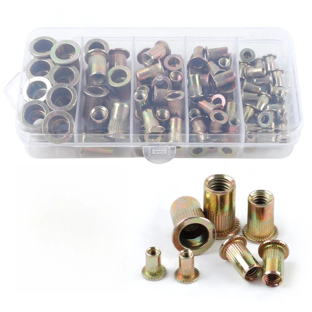 93 Pcs Stainless Steel Rivet Nuts Hex Knurled Zinc Plated for Assembly Tasks