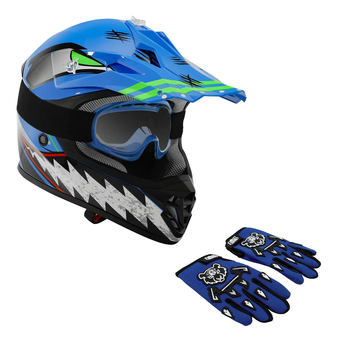 Youth Full Face Helmet Set for ATV Motocross (DOT Approved)