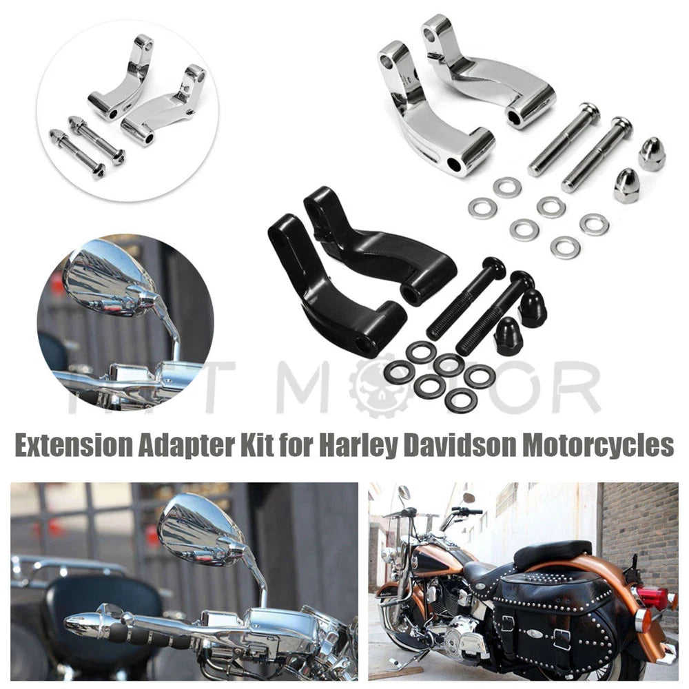 2X Chrome Motorcycle Mirror Relocation Extension Adapter for Harley