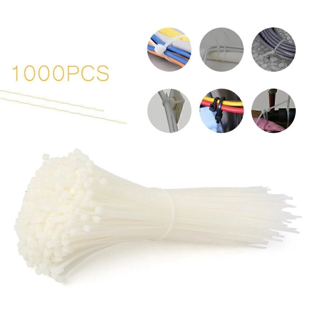 1000PCS 8" White Nylon Zip Ties for Cable Management