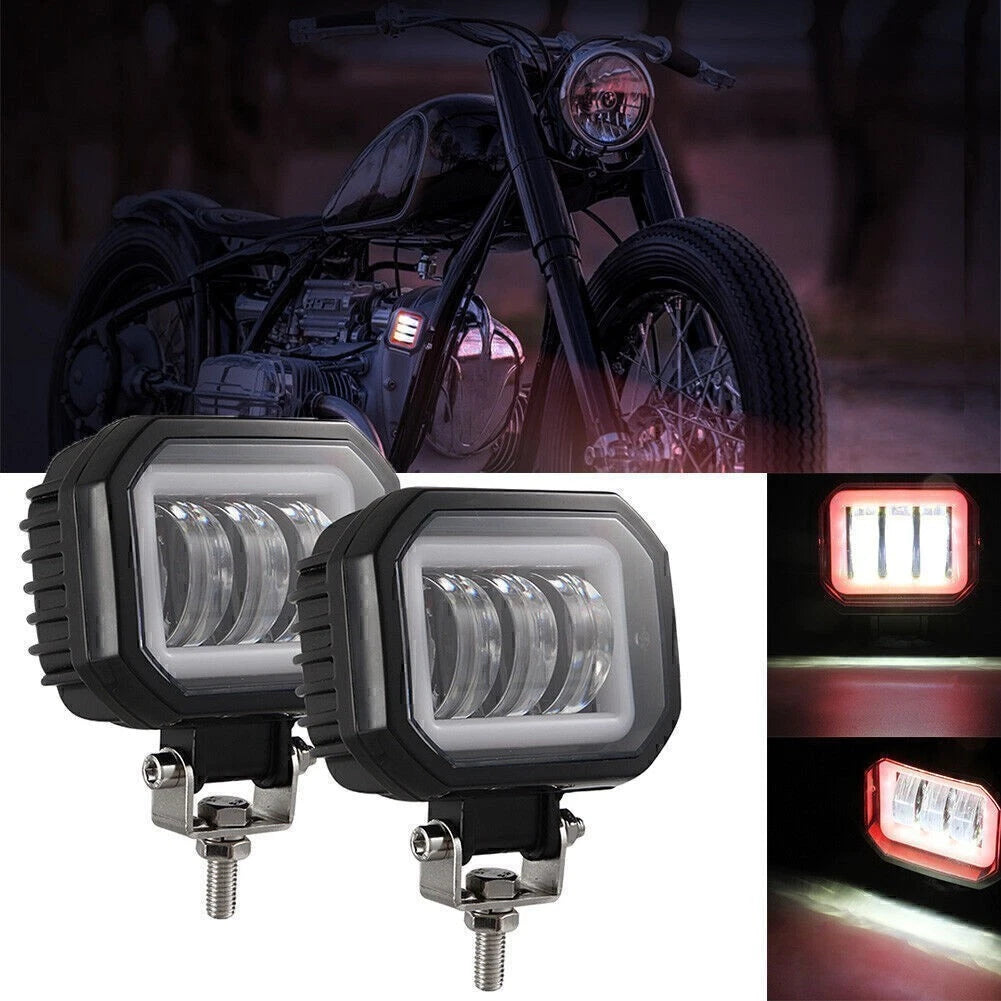 Square LED Work Light Bar for Motorcycle (12V–24V)