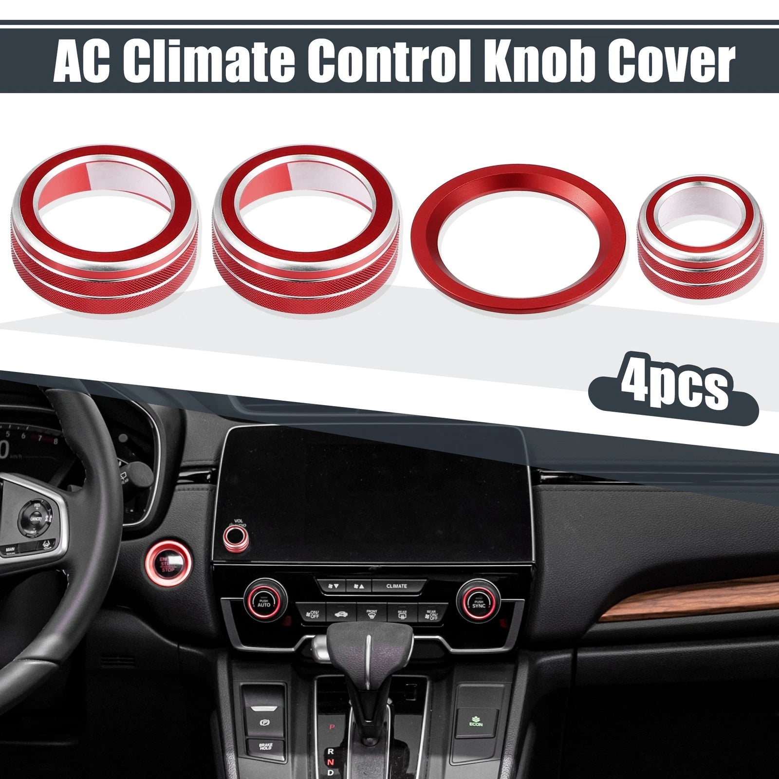 4pc A/C Knob Cover Set Volume Knob Start Stop Ring for Honda CRV (2017–2021)