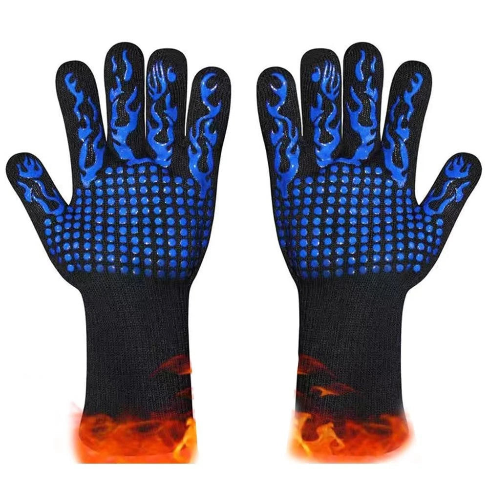 800 Celsius Heat Resistant Gloves with Silicone Grip for BBQ Cooking