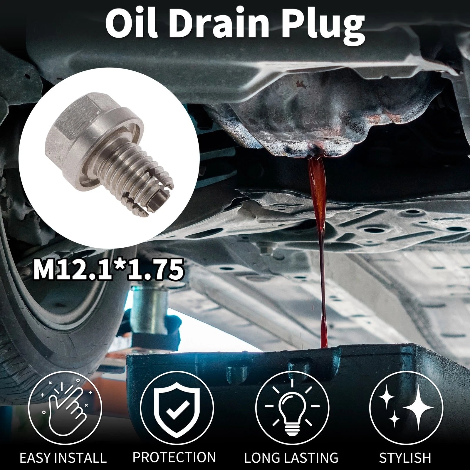 M12.1x1.75 Oil Drain Plug for Universal Applications (Hex Key, 2xRubber Washers)
