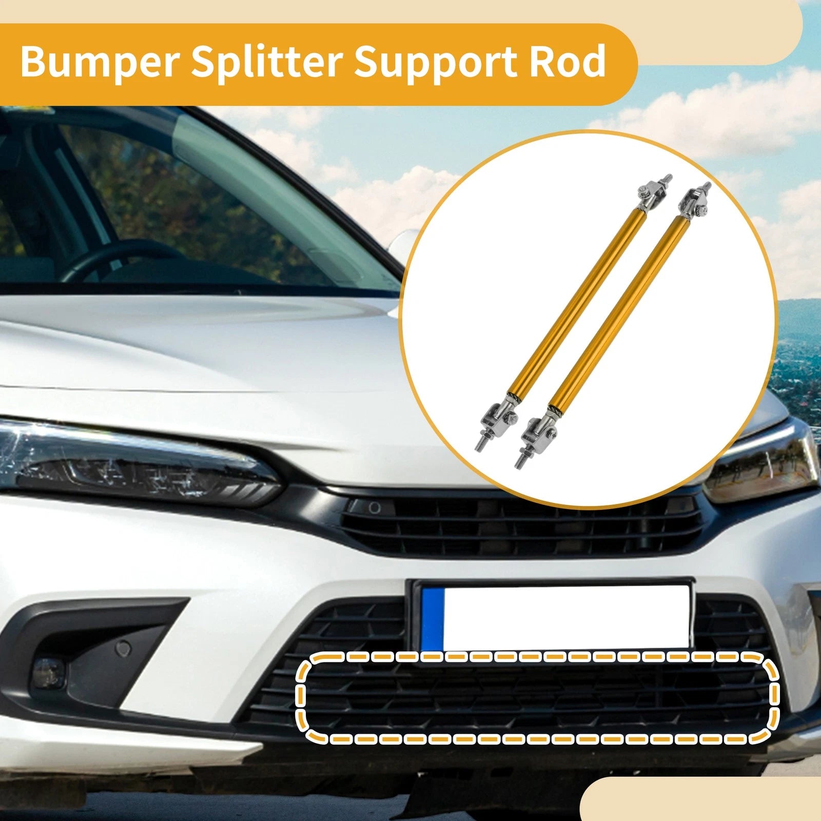 2X Adjustable Front Bumper Lip Splitter Strut Rod Tie for Universal Fit