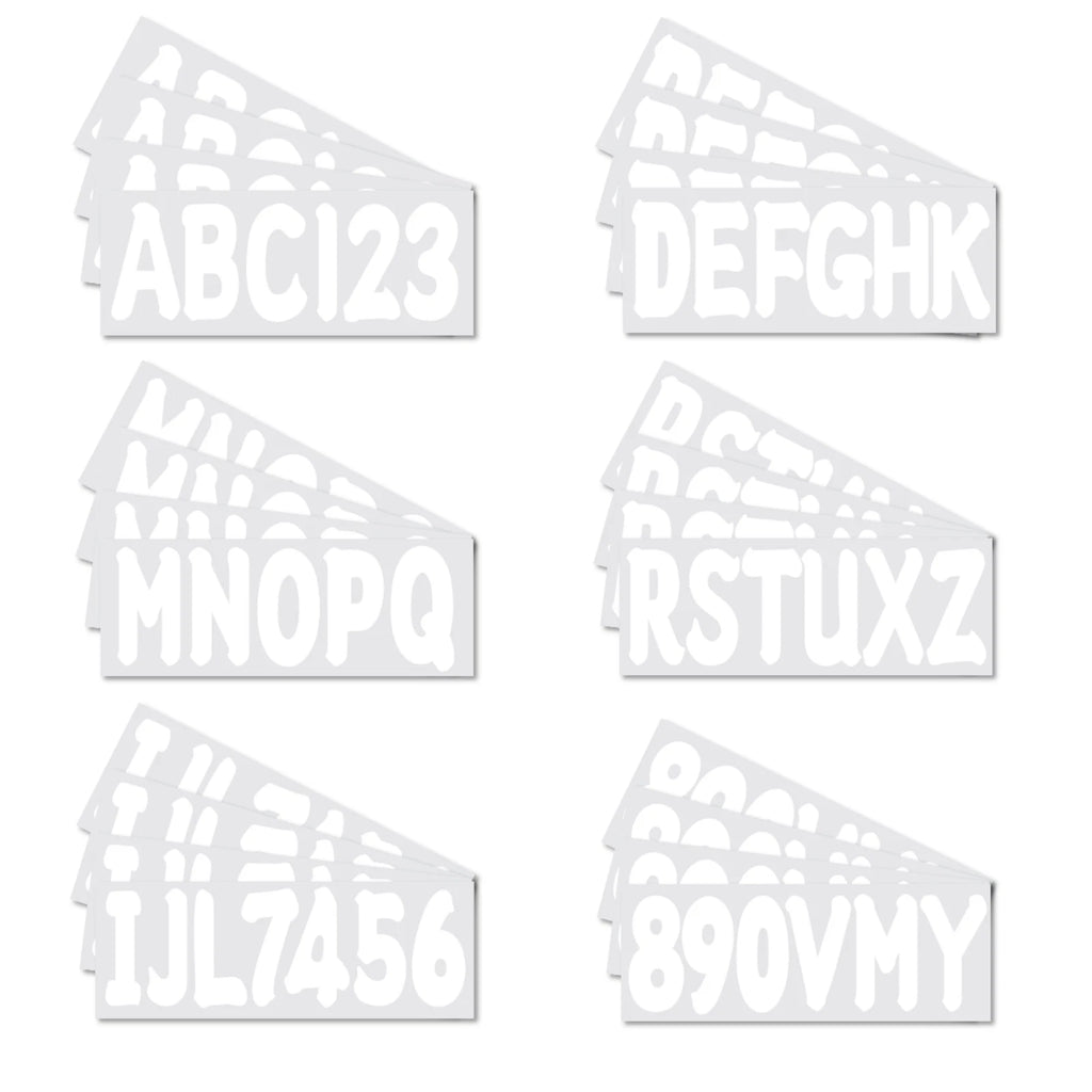 Boat Registration Decals Set of 36 White A-Z Letters & 0-9 Numbers