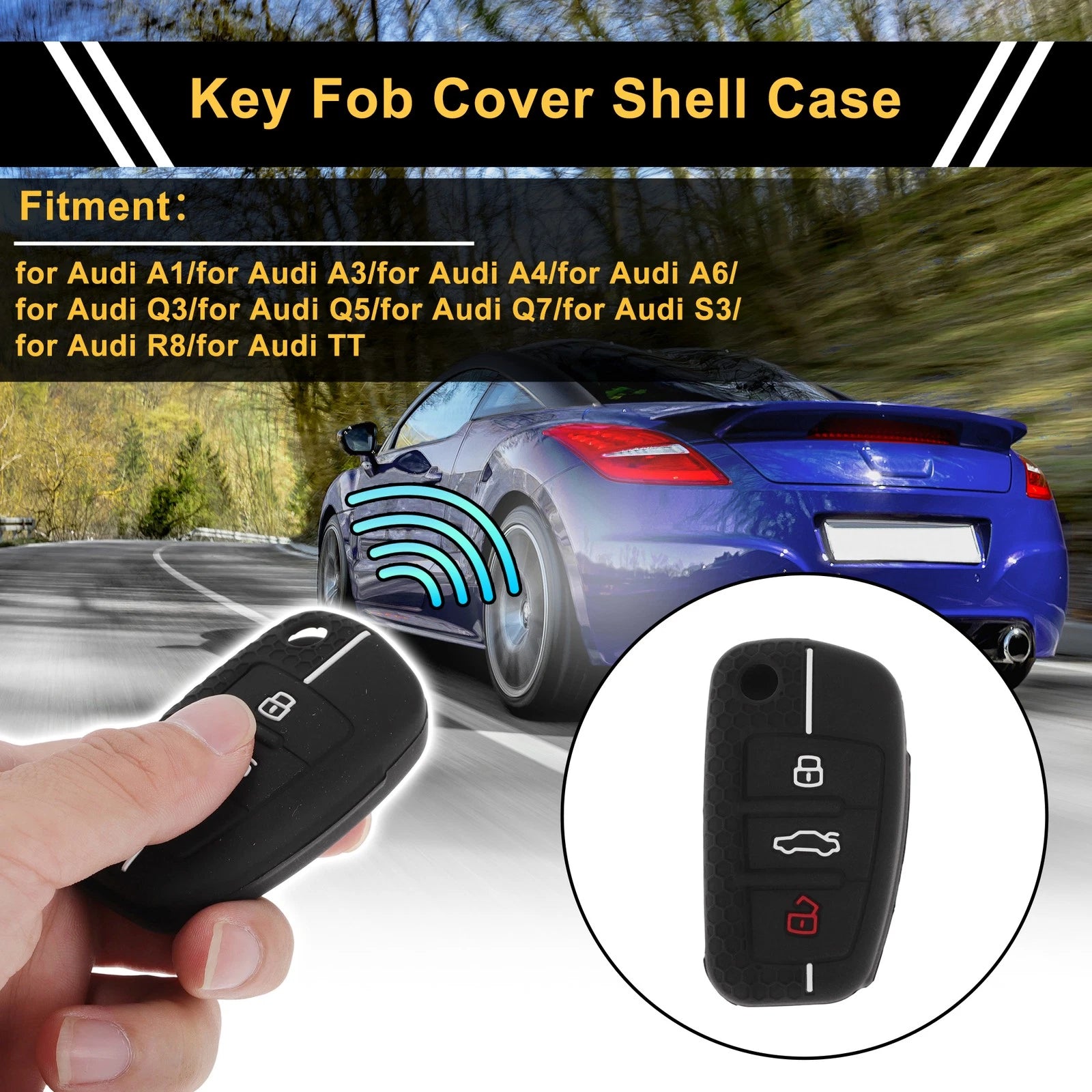 Key Fob Case Cover Black White Line for Audi A1 (2010–2018)
