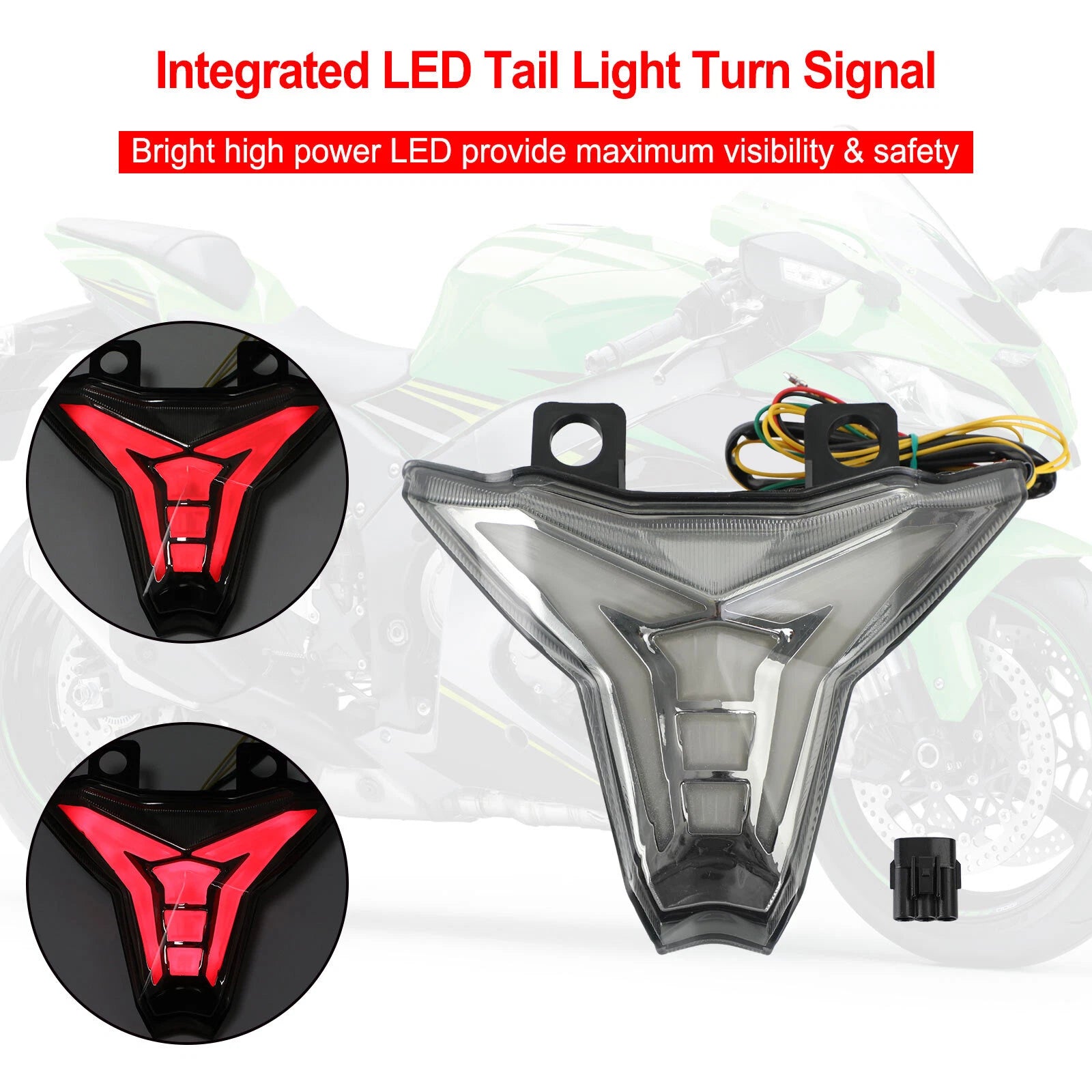Integrated Tail Light Turn Signal for Kawasaki Ninja ZX10R Z1000 (2013–2022) Black T9