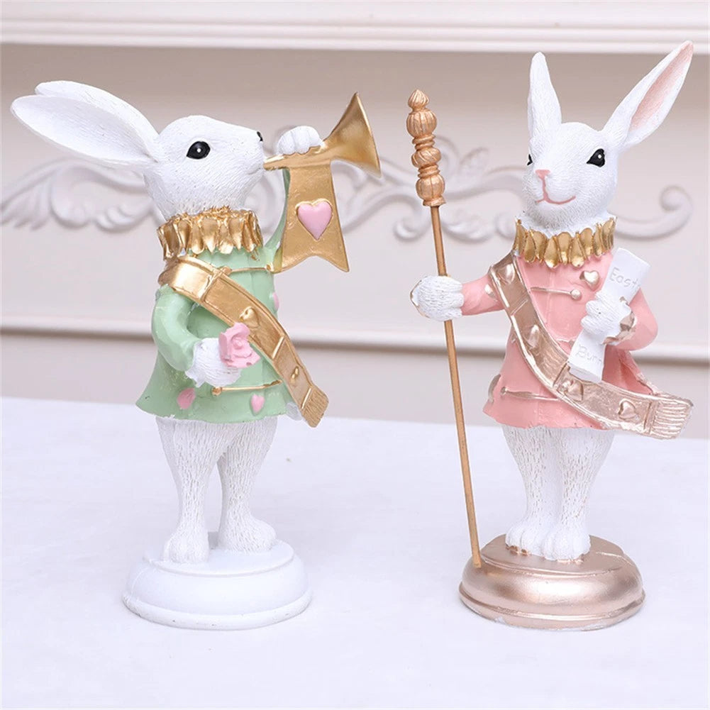 2X Easter Themed Resin Rabbits for Seasonal Displays