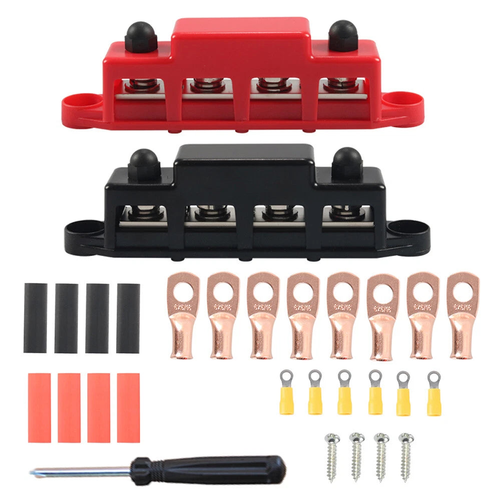 Pair 3/8" 4 Stud Bus Bar Terminal Power Distribution Block for Boat RV Truck