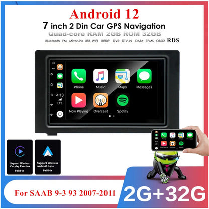 7" Android 12.0 Stereo Radio GPS Nav for Saab 9-3 (2007–2011)
