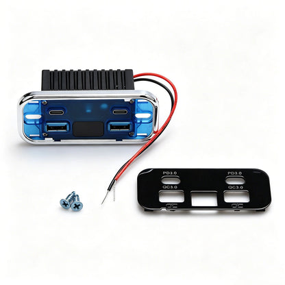 4-Port USB Charger Panel for Trucks & RVs (12V–24V) Dual PD QC 3.0 LED Volt