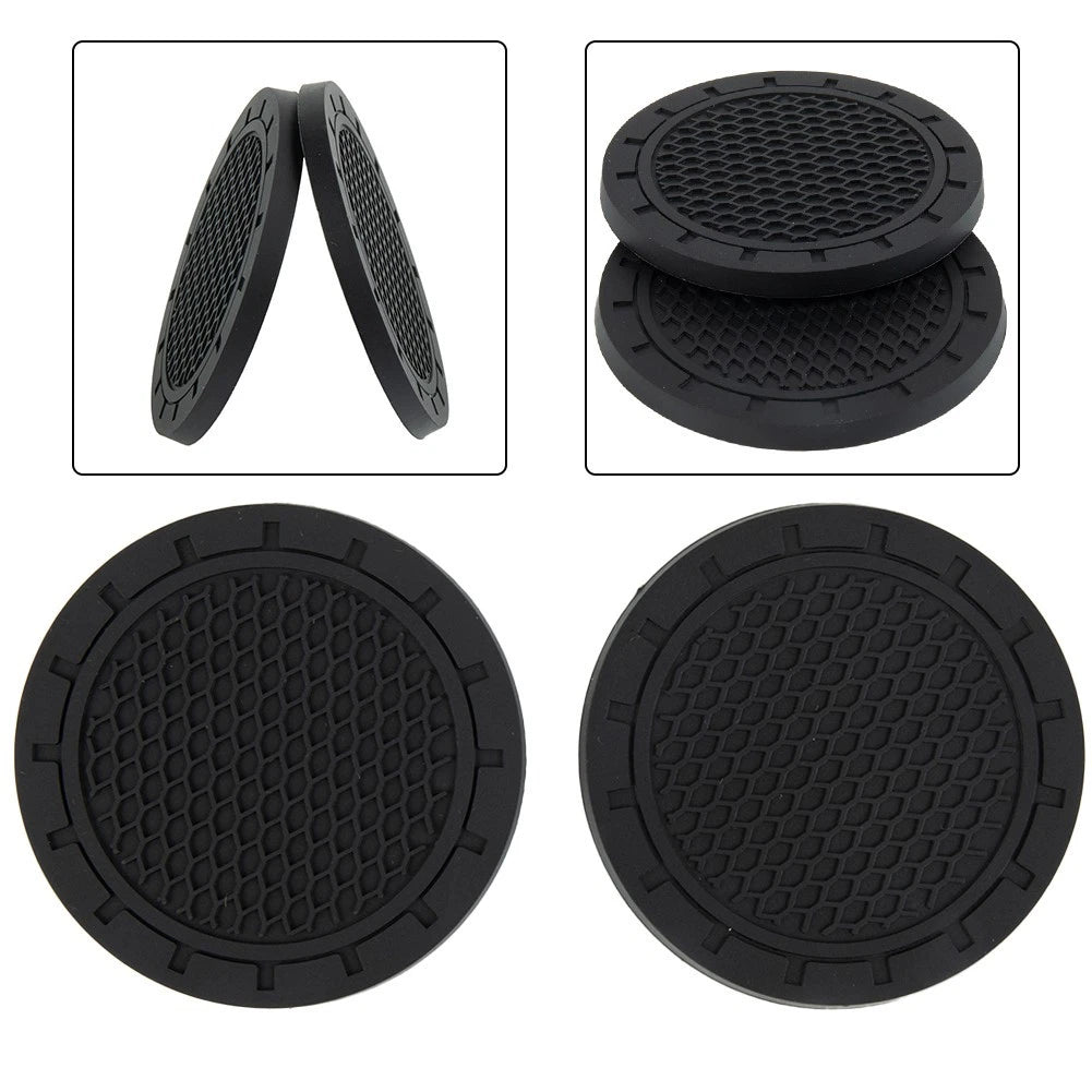 2X Black Rubber Cup Holder Pads for Auto Interior Accessories (Universal)