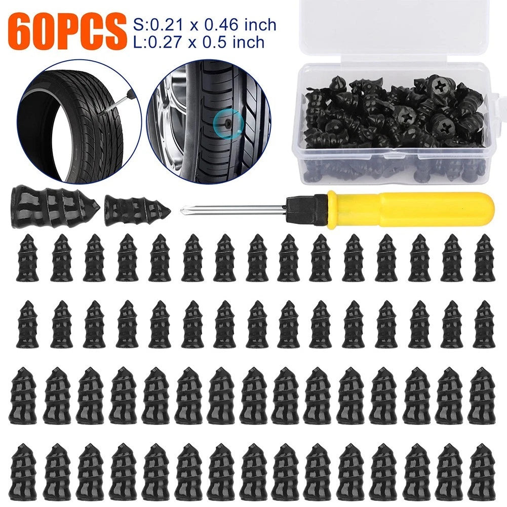 60pcs Compact Tire Repair Kit for Car Motorcycle Bike Tire
