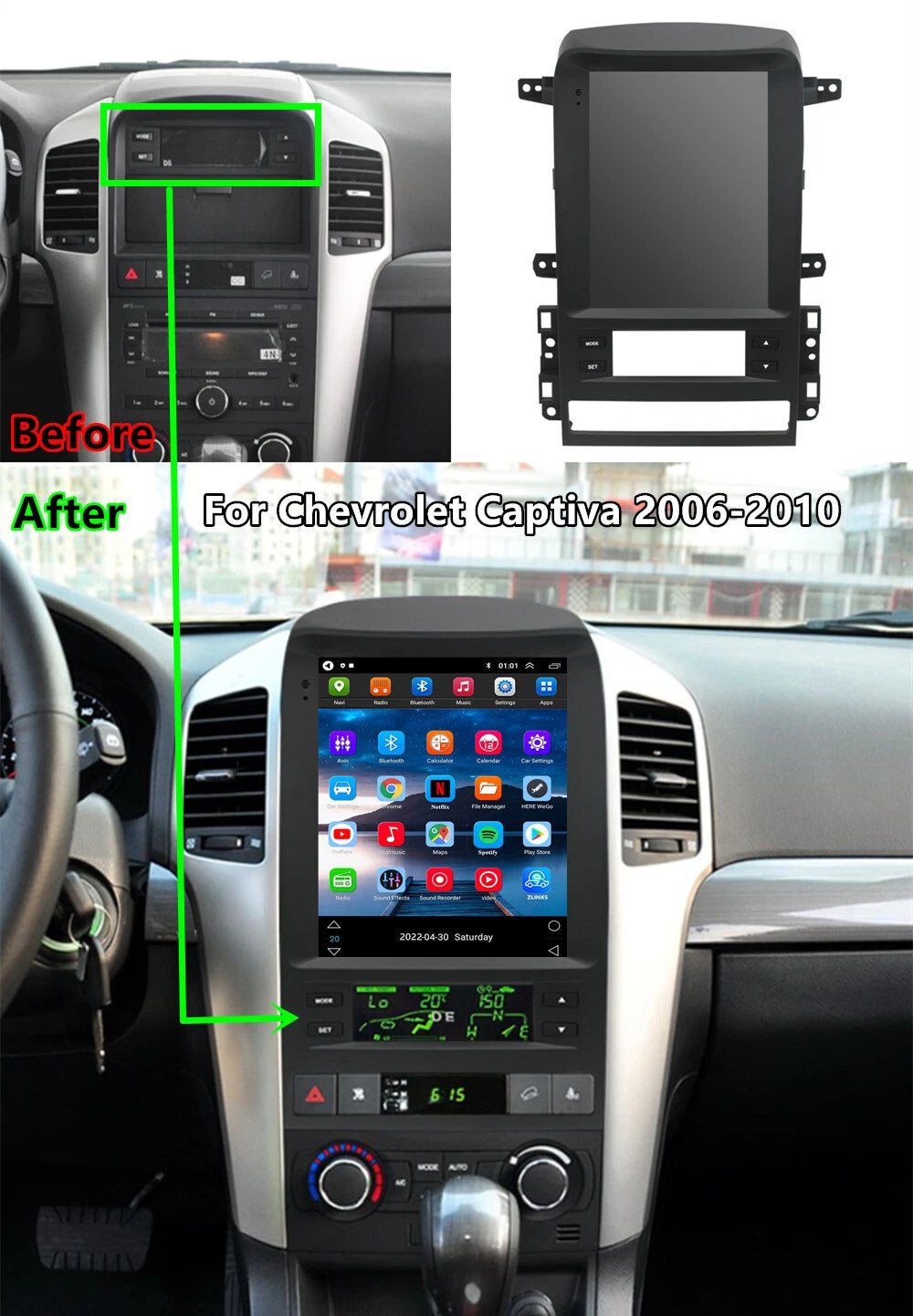 9.7'' Vertical Stereo Radio Head Unit for Chevrolet Captiva (2006–2010)