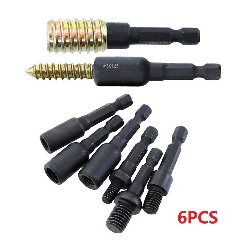 Set of 6 Cr-Mo Self-Tapping Socket Adapters for Insert Nuts or Hanger Bolt