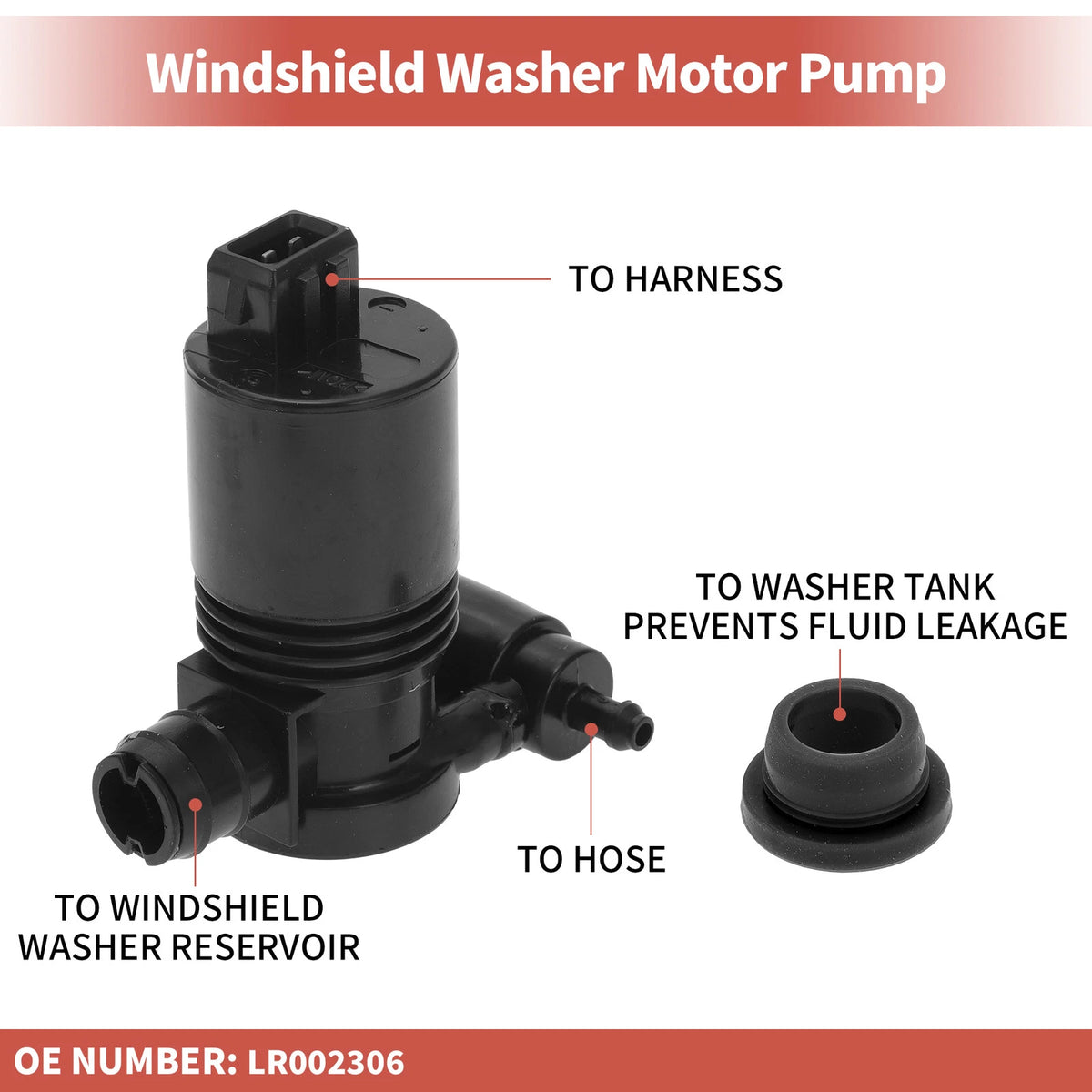 Windshield Washer Pump w/ Grommet for Land Rover (No.LR002306)