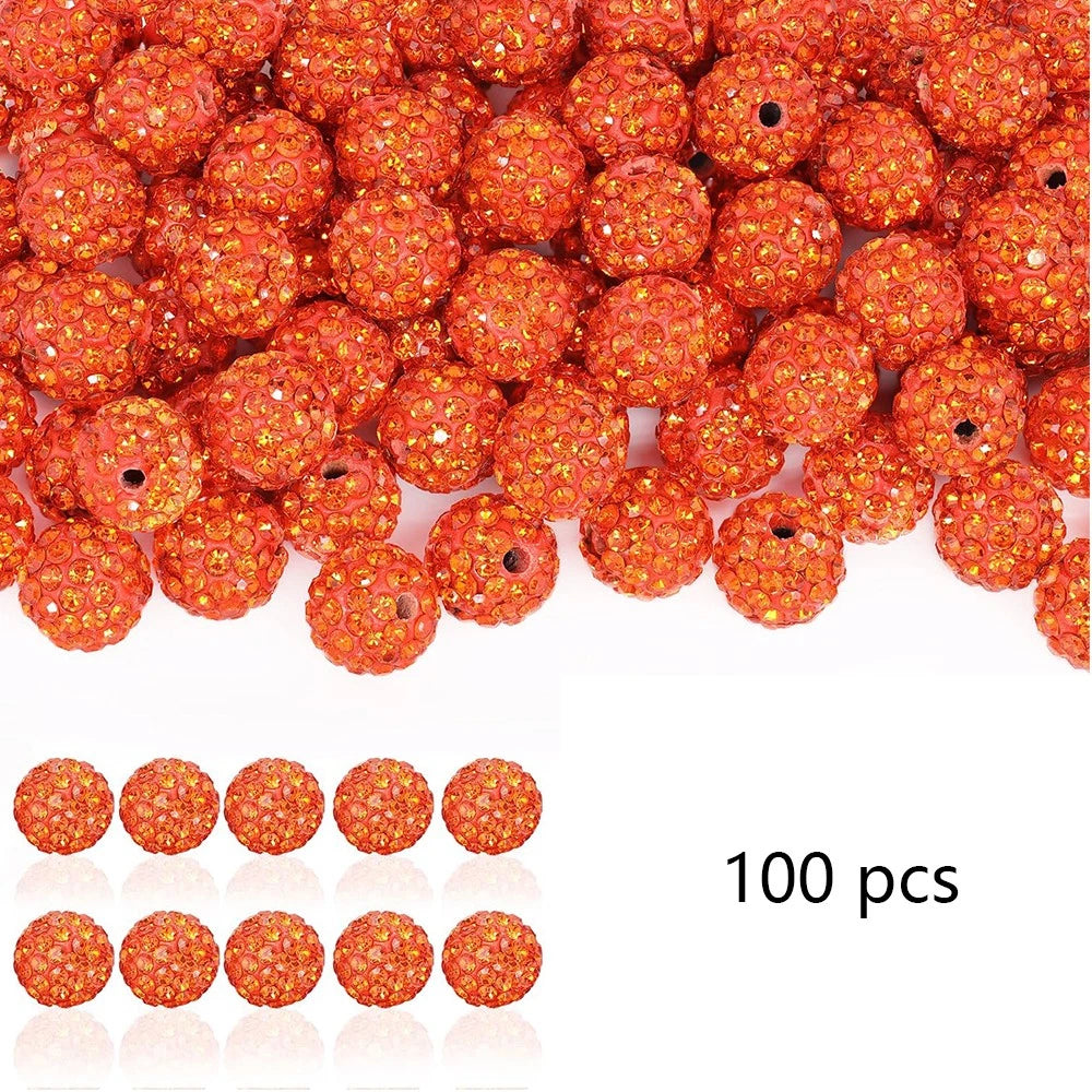 100pcs 10mm Orange Shiny Round Rhinestone Beads for Crafting