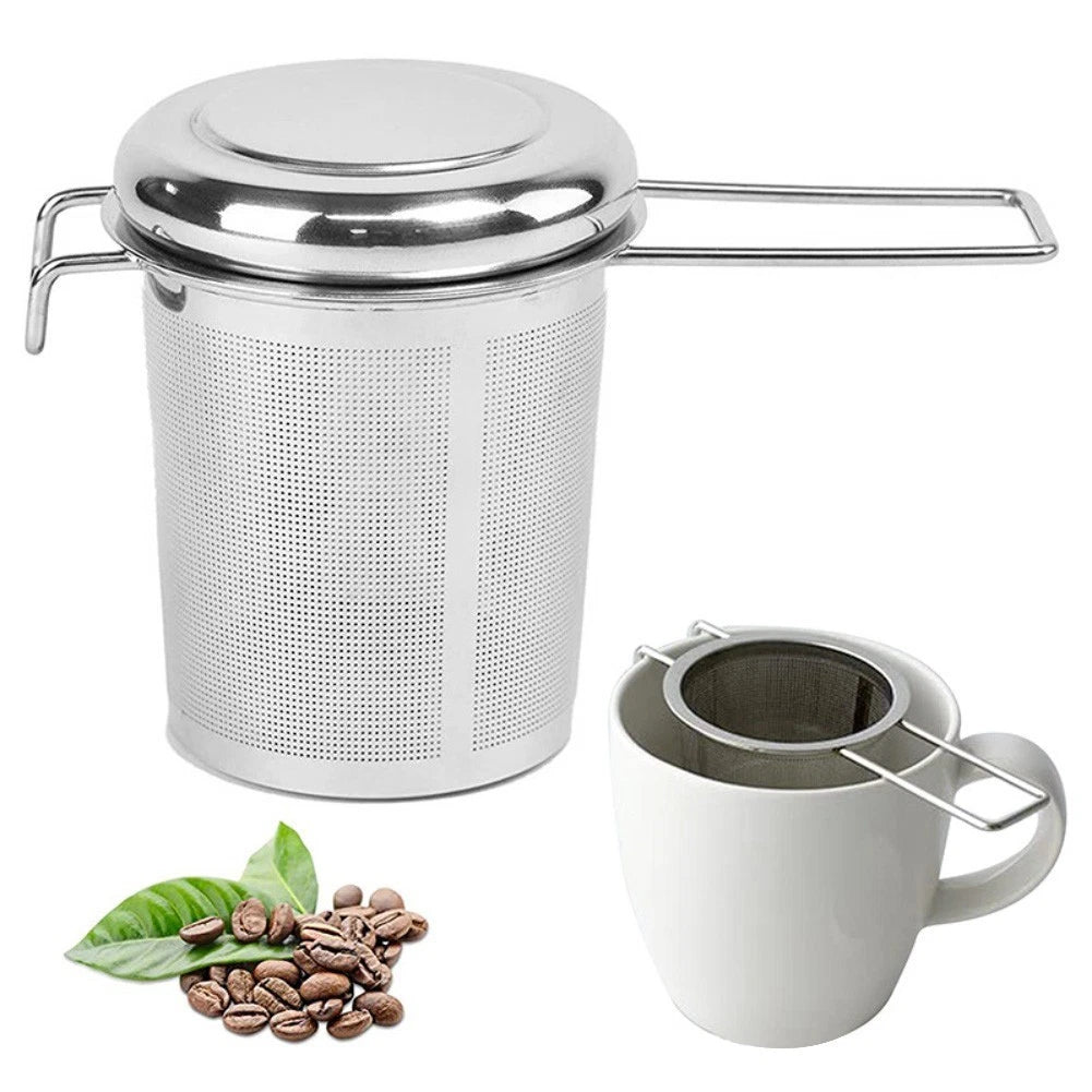 304 Stainless Steel Tea Filter with Lid for Efficient Brewing