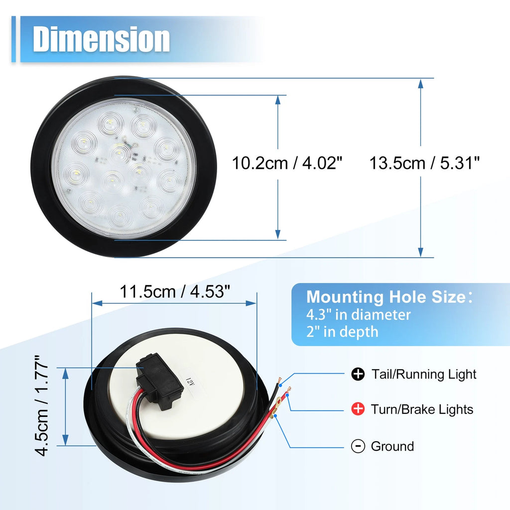 2 Pcs 4 Inch 12 LED White Trailer Tail Lights Waterproof for Truck (—)