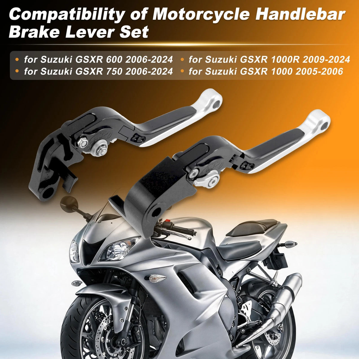 Brake Clutch Levers for Suzuki GSXR 600 (2006–2024) Black Handle Silver End 1 Pair