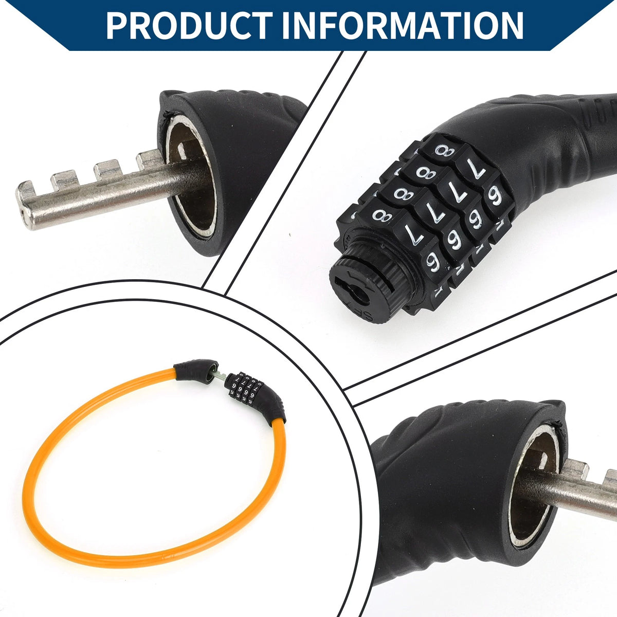4 Digit Combination Bike Chain Lock for Bicycle Security Resettable Orange