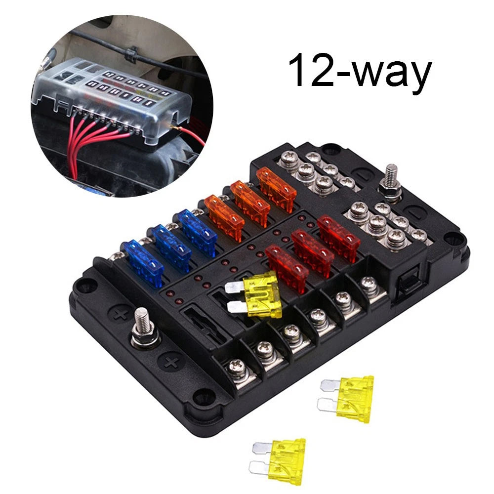 12-Way Blade Fuse Box Block Holder LED Indicator Car Boat Waterproof 12V 32V
