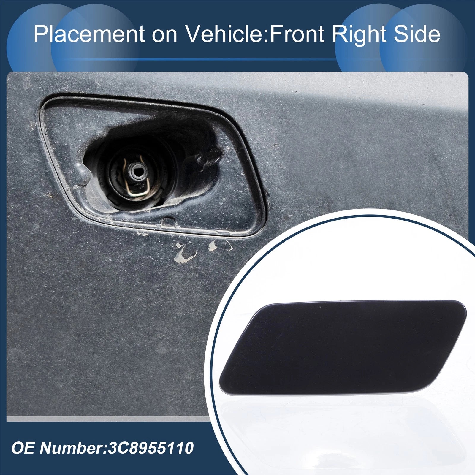 Front Right Washer Nozzle Cover Cap for Volkswagen Passat CC 2008–2012